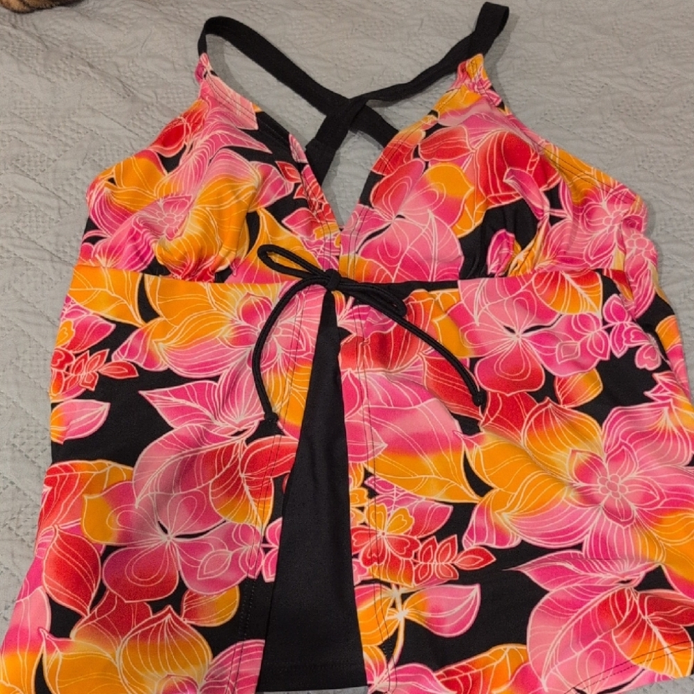 Ocean Dreams Pink and Orange Tie Front Backless Camisole
